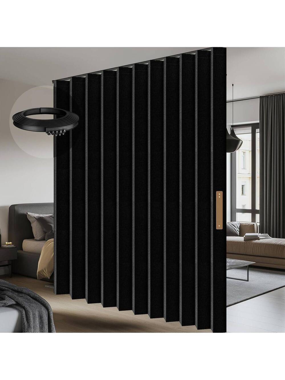 Room Divider Curtain Set - Flexible Ceiling Track, Blackout, Privacy, Soundproof